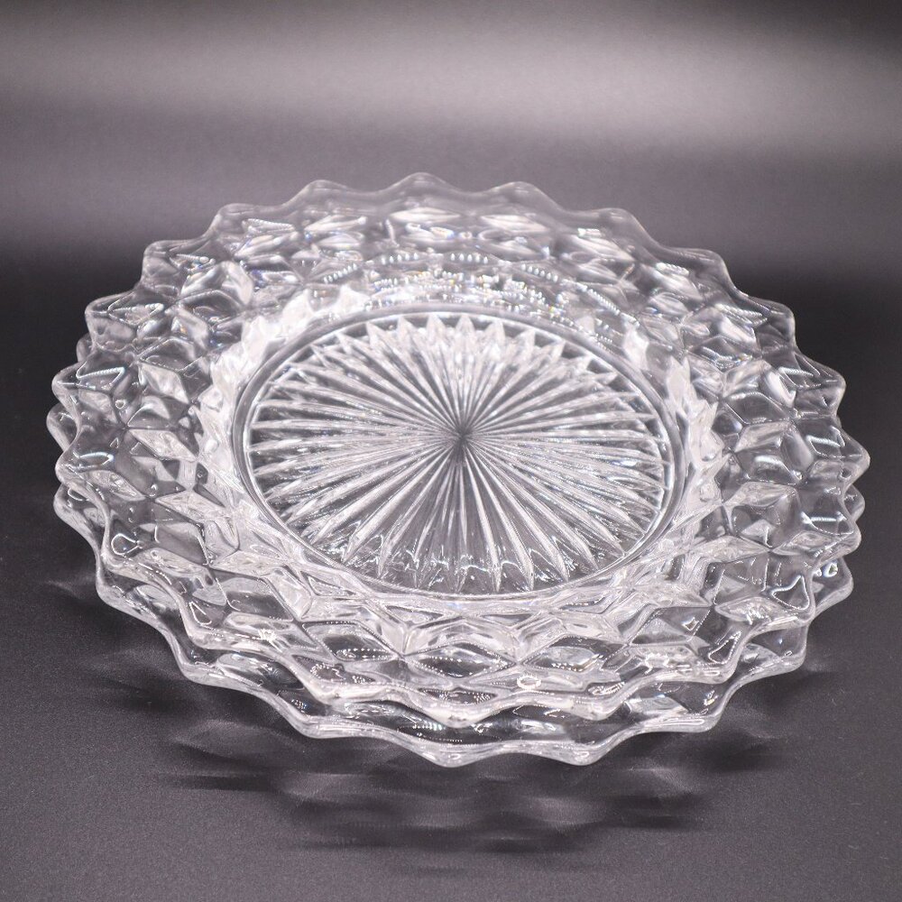 Fostoria American Pattern Clear Dessert Salad Plates Set of Four 8.5" 2 pc. vtg